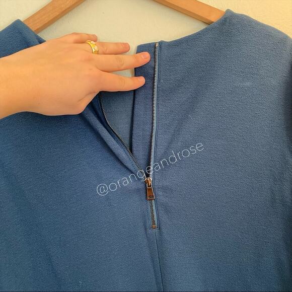 VINCE. Teal Blue Crewneck Long Sleeve Knee Length Bodycon Sheath Mini Dress L - Picture 10 of 13